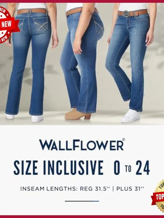 Bootcut Mid-Rise Stretch Jeans with Belt, Standard & Plus Sizes - Picture 7 of 7